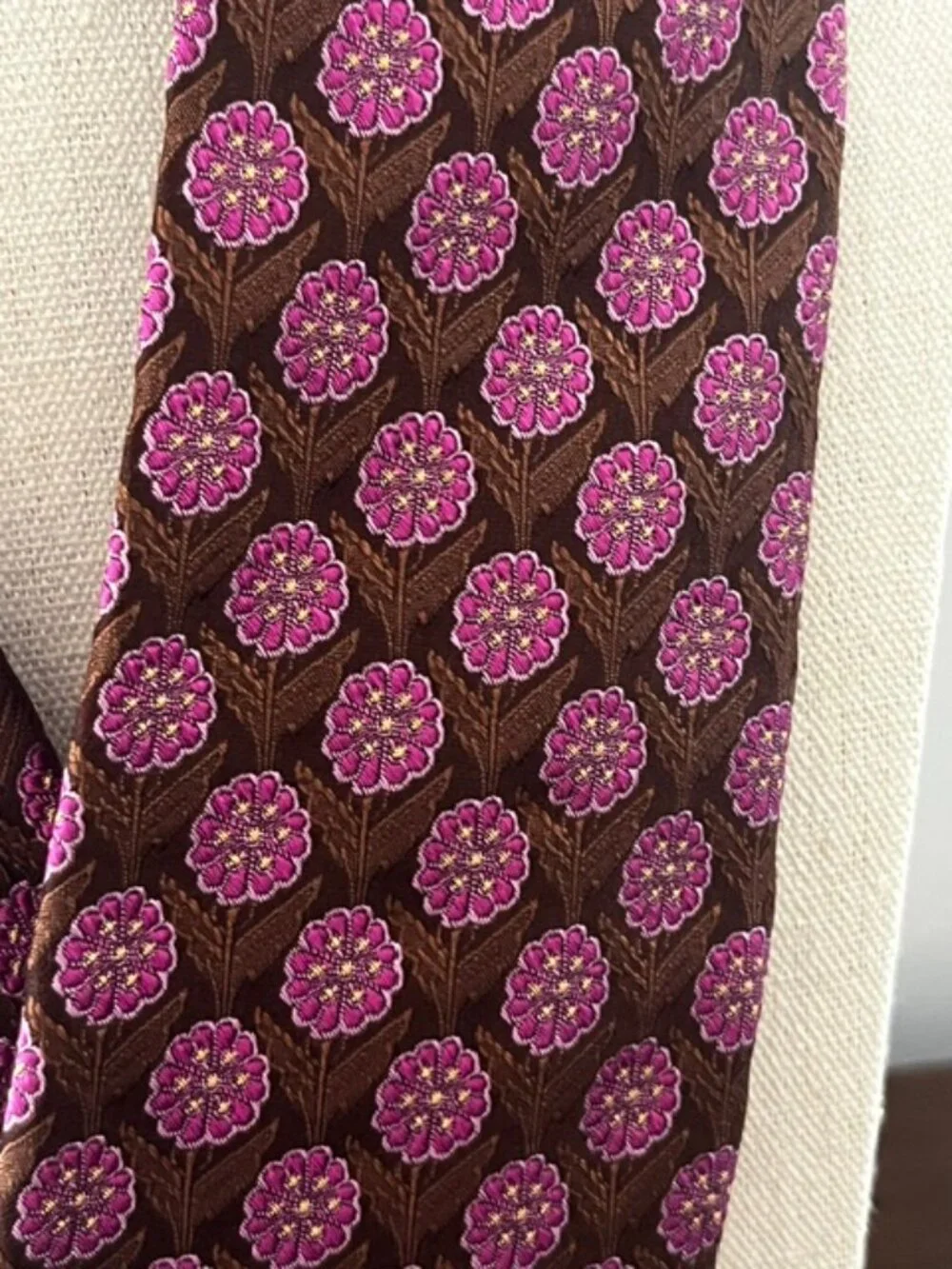 Robert Graham Silk Tie Brown Pink Floral Luxury Hand Sewn Knowledge Wisdom Truth